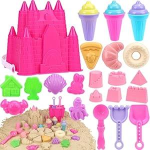 Beach Toys Sand Toys for Kids, Sand Castle Toys with Castle Bucket, Sand Molds, Shovel and Rake, Sandbox Toy for Toddlers 1-3 4 5 6 7 8 9 10 12, Beach Summer Accessories for Kids