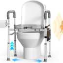 Commode Chair Raised Toilet Seat: Adjustable Height Padded toilet seat risers for seniors Safety with handles, Elderly Handicap Bariatric Post-Surgery Alone Senior - Robust Frame Stand Support 400lb