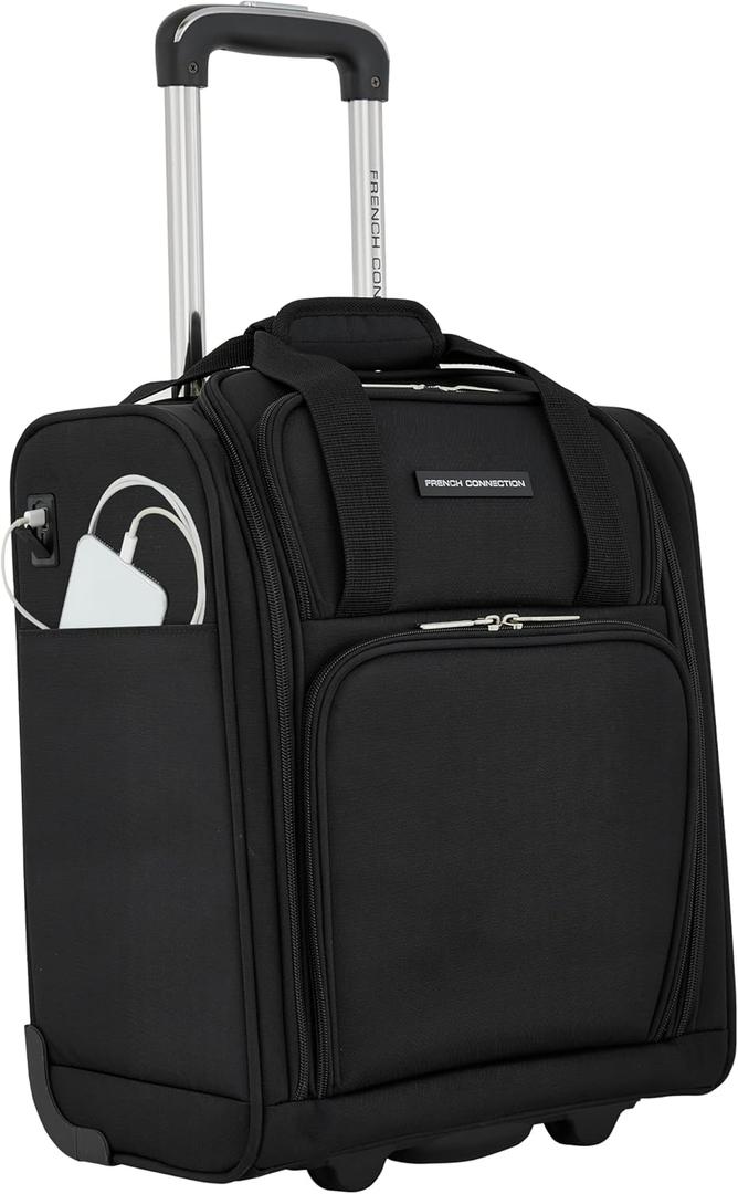 French Connection 16" Underseat Carry-On Luggage with USB/USB-C Ports, Black