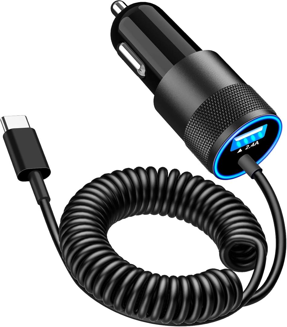 [Apple MFi Certified] iPhone 17 Car Charger, BARMASO 4.8A USB Power Cigarette Lighter USB-C Fast Car Carplay Charger + 6FT Coiled Type-C Cord for iPhone 17/17 Air/17 Pro Max/16/15/Galaxy S25/S24/Pixe