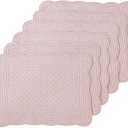 MABOZOO 100% Cotton Quilted Placemats Set of 6,Washable Cloth Table Placemats for Kitchen & Dining Table,Rectangular Pink Plate Mats (Pink, 6)
