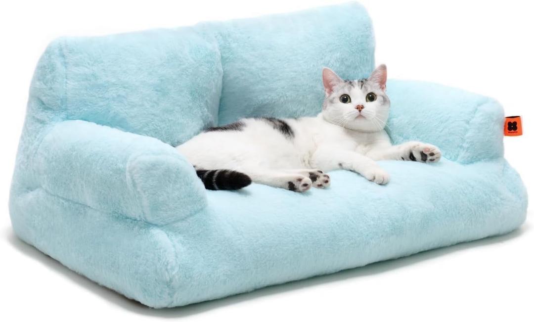 MEWOOFUN Cat Bed for Indoor Cats, Washable Dog Beds for Small Dogs & Cats, Fluffy Cat Couch with NonSlip Bottom (Blue, 26.0" L x 19.0" W x 13.0" Th)