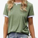 Womens T Shirt Short Sleeve Crew Neck Basic Color Block Tee Tops Size L