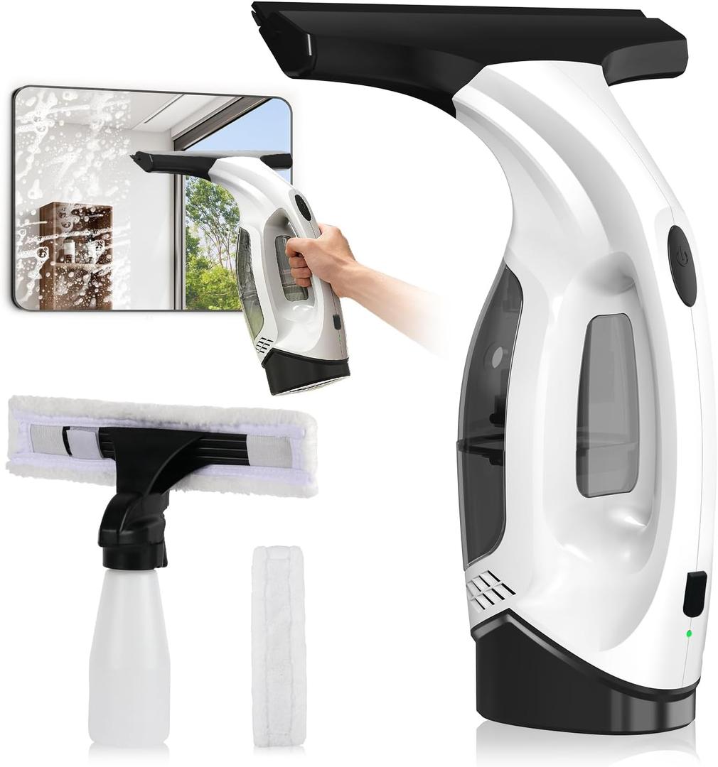 Window Vacuum Squeegee Cordless, 2000Pa Electric Window Cleaner Tool with 2200mAh & 150ml Water Collection Tank, Cleaning Kit Shower Squeegee for Glass Doors, Tiles, Mirrors, Car (White)
