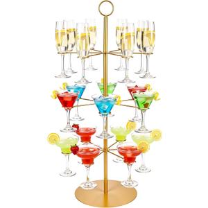 Cocktail Tree Stand for Drinks Champagne Tower for Parties, 3 Tiers 18 Holders Party Bar Wedding Metal Wine Glass Display Holder for Martinis Margarita Gin Wine Bridal Cups(Gold)