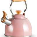 ROCKURWOK Tea Kettle, Tea Pot with Cool Touch Ergonomic Handle, Teapot Food Grade Stainless Steel, Tea Kettle Stovetop, Kettle Teapot, Whistling Tea Kettles, Small Tea Pot, 1.6 Quart (Pink)