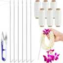 Leriton 13 Pcs Lei Needle Kit, 6 Pcs 14'' Stainless Steel Long Needle Fot Hawaiian Leis 6 Twine 1 Sewing Scissors Making Kit for DIY Graduation Hawaiian Flower Wreath Craft Accessory