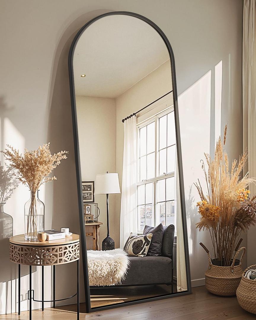 Delma Arched Mirror Full Length,56"x20" Standing Mirror,Large Floor with Stand for Wall Entryway Door Bedroom Bathroom Living Room (56"L x 20"W, Black Frame)