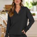 ANRABESS Lounge Sets for Women 2 Piece Outfits Sweatsuit Set Fall V Neck Sweatshirts Wide Leg Pants Tracksuits Black Small (Black, S)