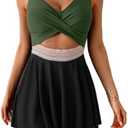 Aidonger Women Cutout Swimdress One Piece Swimsuit Color Block Bathing Suit with Skirt Wrap Front Tummy Control Swim Dress 2XL