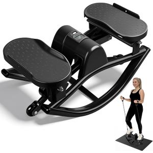Rock Stepper Side to Side Low Impact Stair Stepper, Side Steppers for Exercise at Home with Resistance Bands & Non-Slip Mat – Exercise Step Balance Board Workout Equipment for Apartment & Living Room