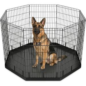 PJYuCien Dog Playpen with Bottom Pad - Metal Foldable Exercise Pen, 8 Panels 42" H x 24" W Indoor Outdoor Pet Fence Puppy Crate Kennel, Black