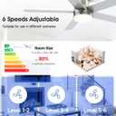 52 Inch Brushed Nickel Ceiling Fan with Light, Flush Mount and Remote Control, Dimmable 3-Color Temperature LED, 6-Speed Reversible DC Motor, 5-Blade Modern Design for Indoor or Outdoor