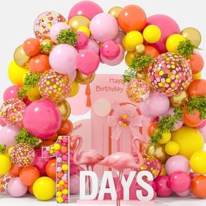 BBeitoo Pink and Orange Balloon Arch Kit 18"12" Hot Red Yellow and Gold Confetti Balloons for Tropical Summer Bachelorette Pink and Orange Birthday Party Decorations,Set Of 3