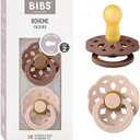 BIBS Pacifiers - Boheme Collection | BPA-Free Baby Pacifier | Made in Denmark | Set of 2 Woodchuck/Blush Color Premium Soothers | Size 6-18 Months