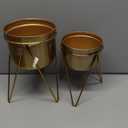 CosmoLiving by Cosmopolitan Metal Indoor Outdoor Planter Small Planter Pot with Removable Stand, Set of 2 Planters 7", 7"W, Gold