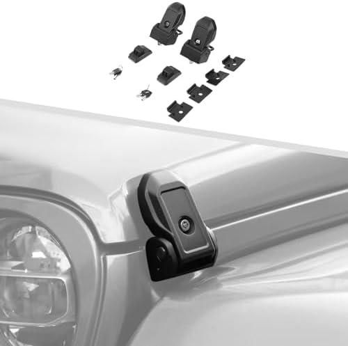 Metal Hood Latches with Keys - Compatible with Jeep Wrangler JK/JKU/JL/JLU/Gladiator/JT (2007-2025), 1 Pair Locking Hood Latch Lock Pin Kit