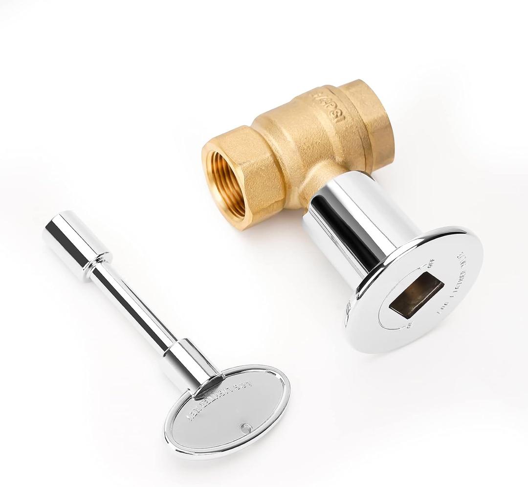 Stanbroil Straight Quarter-Turn Shut-Off Valve Kit for NG LP Gas Fire Pits with Polished Chrome Flange and Key- 3/4" NPT