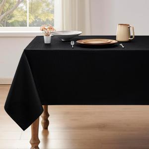 Rectangle Tablecloth Weaved Textured Water Resistant Spill Proof Table Cloth, Decorative Fabric Wrinkle Free Table Cover for Events and Dinner, 60104 Inch, Black