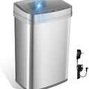 Ninestars 13 Gallon Odor Neutralizing Smart Trash Can, UV + Ozone Dual Purification, Odor Control Motion Sensor Garbage Bin, Universal Power Adapter, ONT-50-81SL Stainless Steel, Silver, Nova Series (Large)