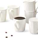 Fine Bone China Coffee Mugs Set of 6, 10oz White Espresso Cups, Lightweight Tea Cups, Porcelain Coffee Cup, Ceramic Mug with Gold Rim for Latte Mocha Cappuccino Women, Easy to Hold Microwave Safe