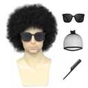 Adequate Black Afro Wig Men with Glasses,Disco Wigs,70s Outfits for Men,70s Mens Wig,Halloween Funny Wigs(Black)