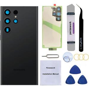 Rear Back Glass Replacement Compatible with Samsung Galaxy S23 Ultra 6.8-inches with Reparing Tool Kit (Phantom Black)