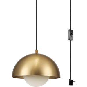 GLOBE Electric 65696 Amelia 1-Light Plug-in Pendant Lighting, Matte Brass, Frosted Glass Shade, Bulb Not Included