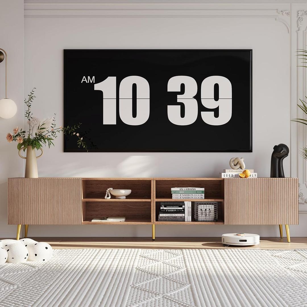 Modern 86in TV Stand for Living Room, Fluted Design Entertainment Center with Adjustable Shelves,Media TV Console Table with Storage for Bedroom,Walnut