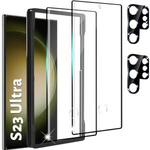 [2+2 Pack] Screen Protector Compatible with Galaxy S23 Ultra 5G - 2 Tempered Glass with 2 Camera Lens Protectors, High Clarity, Anti-Shatter, Bubble Free