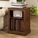 Farmhouse Record Player Stand, 3 Tier End Table, Turntable Stand with Vinyl Record Storage Holds Up to 160 Albums,Wood Record Holder Cabinet Dispaly Shelf for Living Room,Bedroom,Rustic Brown