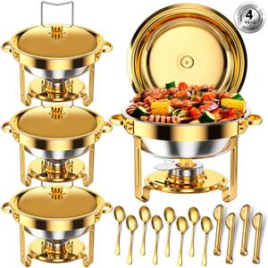 Keyoxy Chafing Dishes for Buffet 5 Qt Food Warmers 4 PACK (Gold-Glass)
