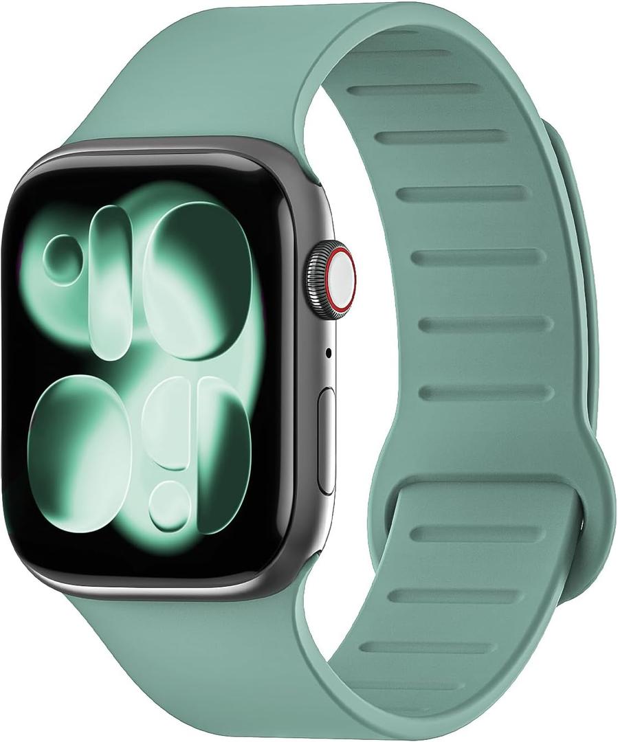 Magnetic Silicone Band Compatible with Apple Watch Band 38mm 40mm 41mm 42mm 44mm 45mm 46mm 49mm Women Men, Soft Waterproof Replacement Strap for iWatch Series 11 10 9 8 7 6 5 4 3 2 1 SE Ultra