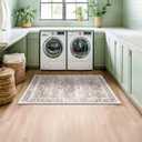 Washable Neutral Farmhouse Large Entryway Rug, 3x5 Area Rugs for Kitchen, Bedroom, Laundry Room, Nursery Room, Boho Vintage Floral Non-Slip Throw Rug Low Pile Stain Resistant (3x5 Beige/Latte)
