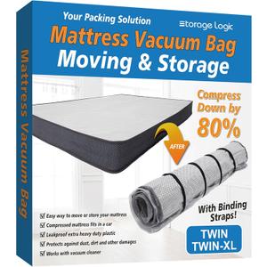 Storage Logic Foam Mattress Vacuum Bag with 4 Adjustable Packing Straps for Moving, Storage, Shipping, Vacuum Seal Mattress Bag with Packaging Straps (Twin/Twin XL)