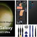 OLED for Samsung Galaxy S23ultra 5G S918U S918U1 S918E LCD Display Touch Screen Digitizer Assembly S23 Ultra Screen Replacement Support Fingerprint+S-Pen (with Black Frame+Back Cover+Tools)