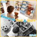 Kids Dual-Side Toy Storage and 3-Tier Bookshelf  Montessori Toddler Organizer with Divided Left and Right Toy Bins & Bookcase for Nursery, Playroom (White & Blue)