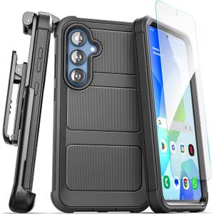 Encased for Samsung Galaxy A16 5G Case with Belt Clip Holster (Falcon Series) Full Body Protective Phone Cover, with Tempered Glass Screen Protector (Black)