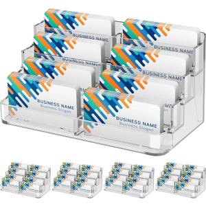 MaxGear 4 Pack Acrylic Business Card Holder for Desk, Clear Desktop Business Card Display Stand with 8 Pockets, 4-Tier Freestanding Card Organizer for Office, Reception, Countertop