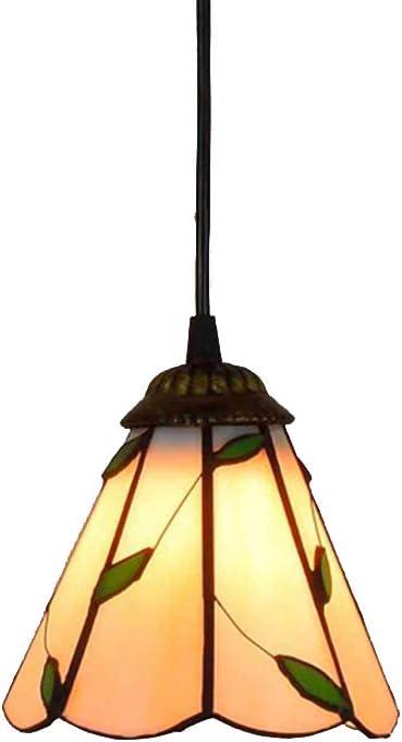Tiffany Style Pendant Lamp 6 Inch Vintage Mini Stained Glass Green Leaves Shade E27 35 Inch High Pendant Light for Bedroom Living Room 110V-240V