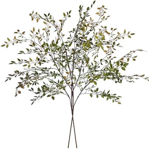 Ttranewsoo Artificial Greenery Stems, 43.3" Nandina Branches Tall Faux Plant Stems for Vase, Greenery Decor Stems Leaves Bunches for Shop Garden Office Home Décor,2Pcs