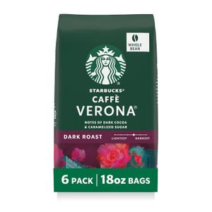 Starbucks Whole Coffee Beans, Dark Roast Hot or Iced Coffee, Caff Verona, Six 18 oz Bags (18 Ounce (Pack of 6)) BB 06/26/2026