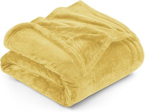 Utopia Bedding Fleece Blanket Queen Size Yellow 300GSM Luxury Fuzzy Soft Anti-Static Microfiber Bed Blanket (90x90 Inches)