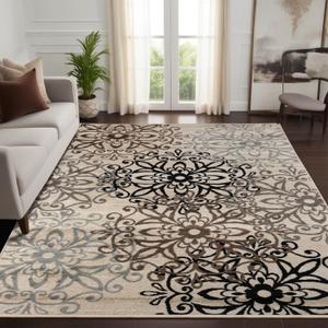 Superior Indoor Area Rug, Modern Floral Design, 5'x8', Multi-Colored - Z | Easy care Jute Backed Rug Perfect for High Traffic Entryway, Office, Living Dining Room, Bedroom, Kitchen, Leigh Rug