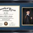 GraduationMall 11x22 Black Diploma Frame with Tassel Holder and Picture for 8.5x11 Certificate 5x7 Photo,Real Glass,Navy over Gold Mat