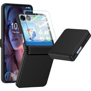 Designed for Galaxy Z Flip 7 Case with Hinge Protection & Tempered Glass Screen Protector for Samsung Flip 7 Full Cover Phone Protection Case - Black