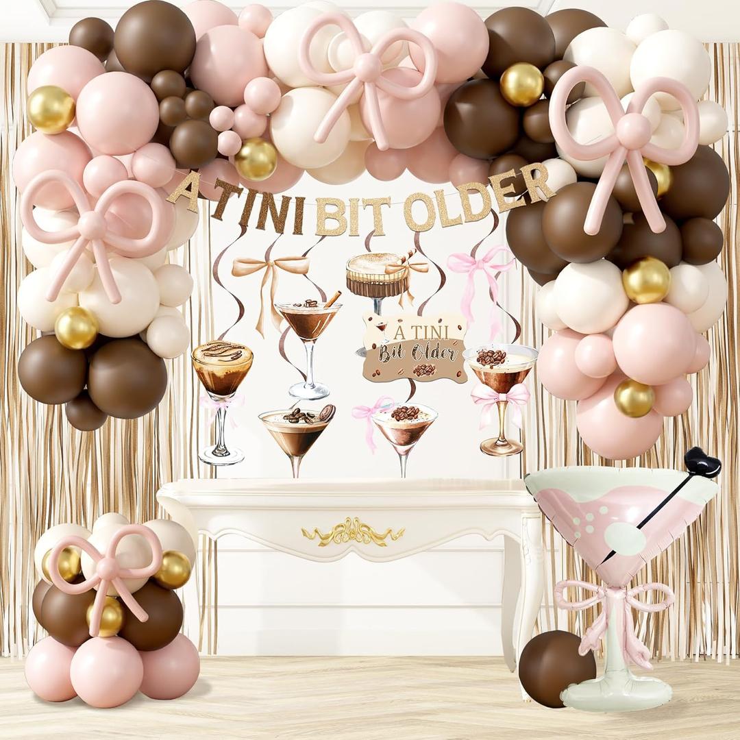 Espresso Martini Birthday Party Decorations, A Tini Bit Older Banner Hanging Swirls, Martini Glass Balloon Foil Curtain Balloon Arch for Girls Women Trendy Martini Bar Bachelorette Bridal Shower