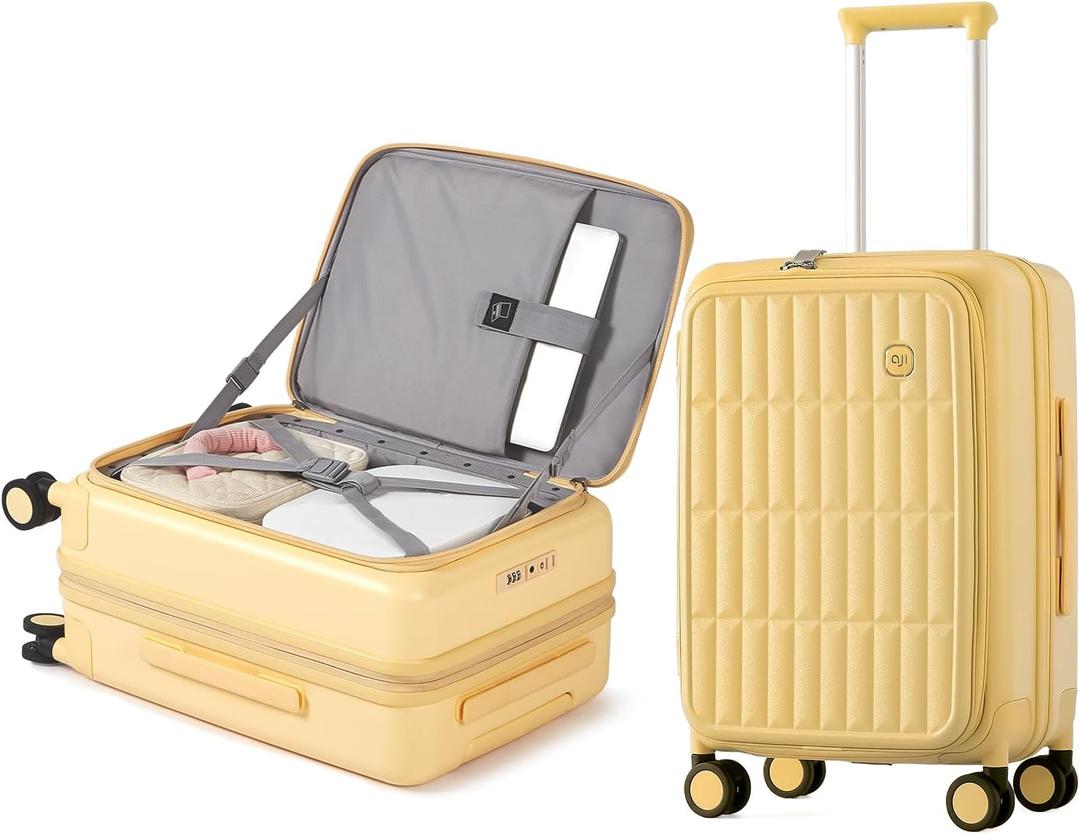 Expandable Top Open Carry On Luggage 22x14x9 Airline Approved, 20 Inch Hard Shell Carry On Suitcase with Spinner Wheels,Travel Small Luggage for Women Men,Cheese Yellow