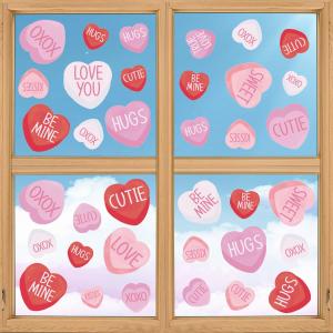 Horaldaily 108 PCS Valentine's Day Window Cling Sticker, Pink Colored Love Hearts for Home Party Supplies Shop Window Glass Display Decoration