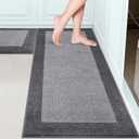 Machine Washable (24" x 36"+ 24" x 60"') Kitchen Rugs Set of 2, Non Slip Kitchen Mats for Floor, Absorbent Entrance Runner Rugs for Bedroom, Hallway, Bathroom, Door (Roll Packing)